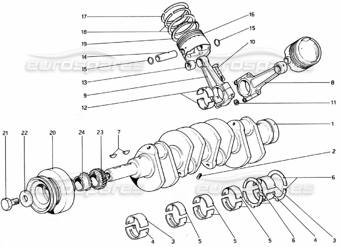 ferrari 308 gtb (1976) crankshaft - connecting rods and pistons part diagram