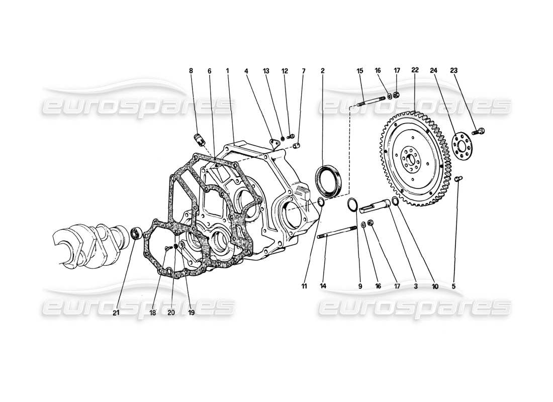 ferrari 308 gtb (1980) flywheel and clutch housing spacer part diagram