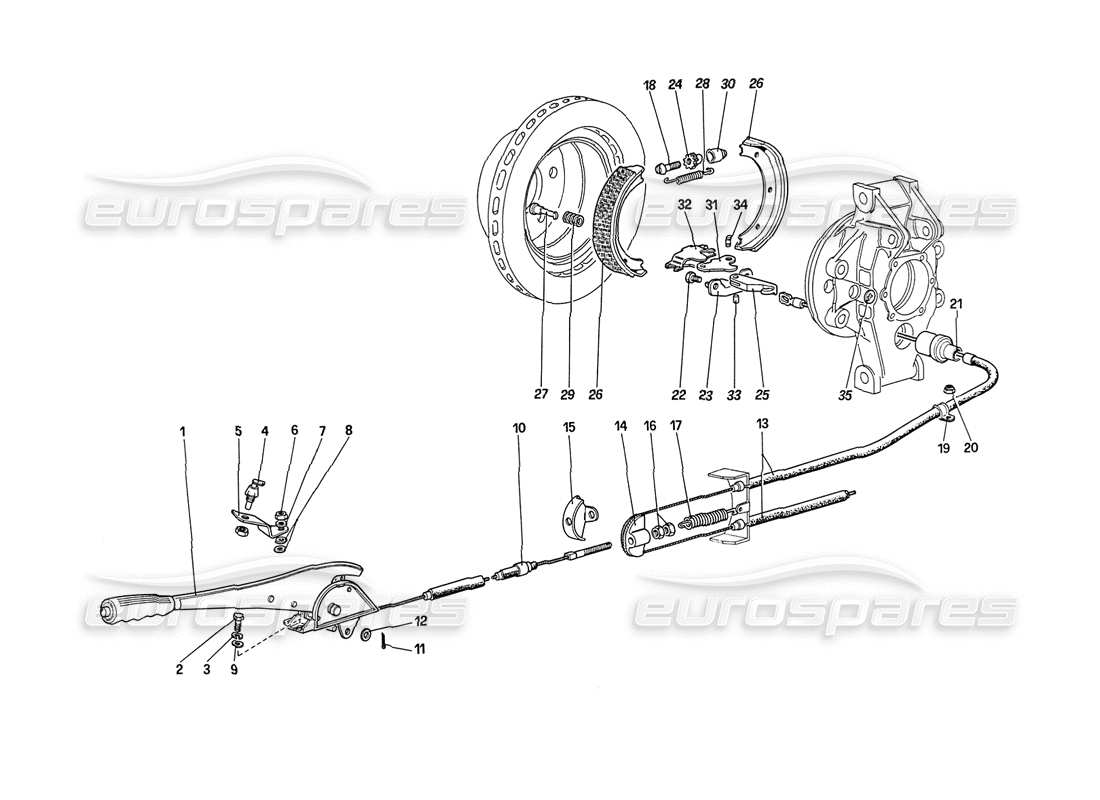 ferrari 208 turbo (1989) hand - brake control part diagram