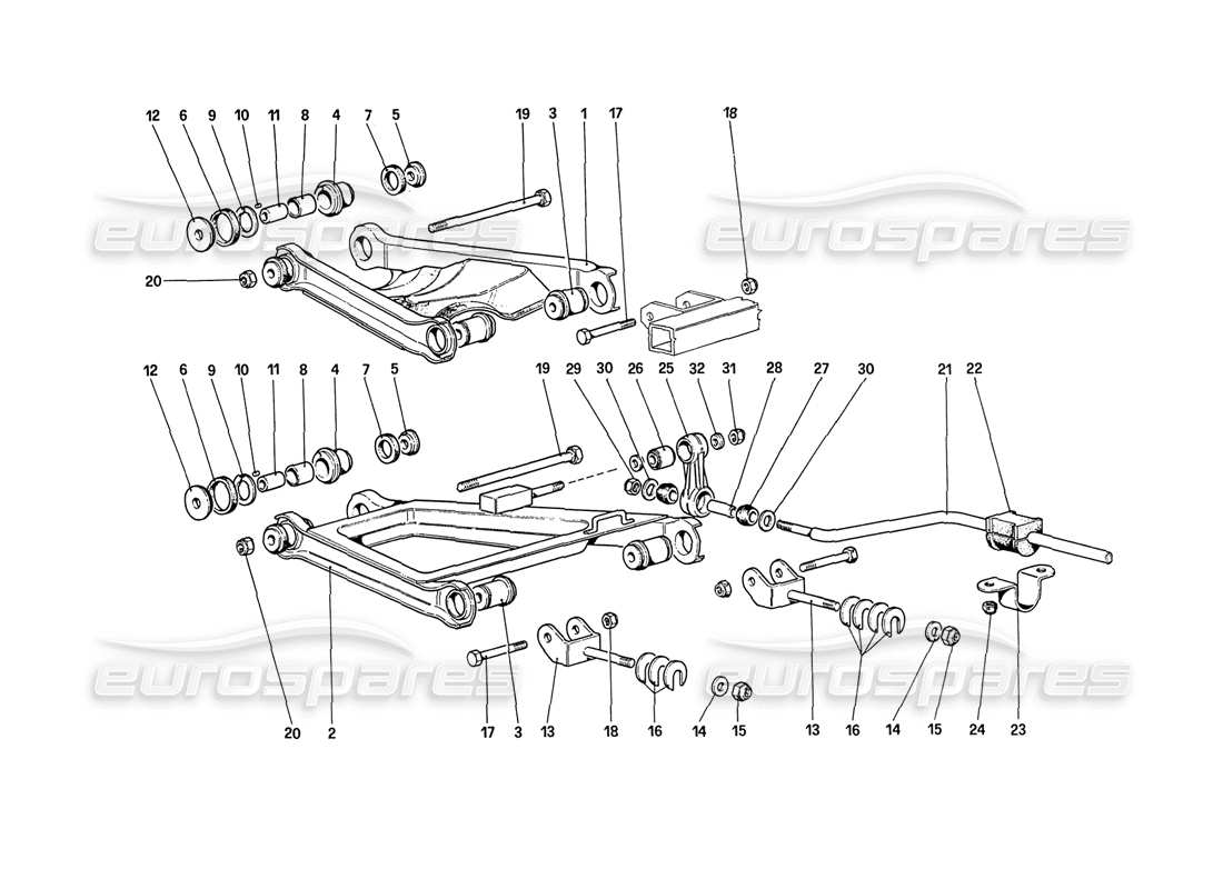 ferrari 208 turbo (1989) rear suspension - wishbones (up to car no. 76625) part diagram