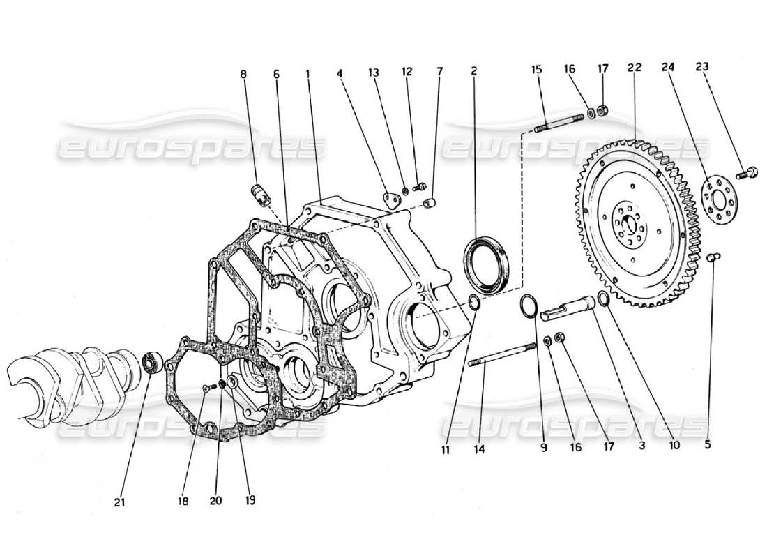 ferrari 308 gtb (1976) flywheel and clutch housing spacer part diagram