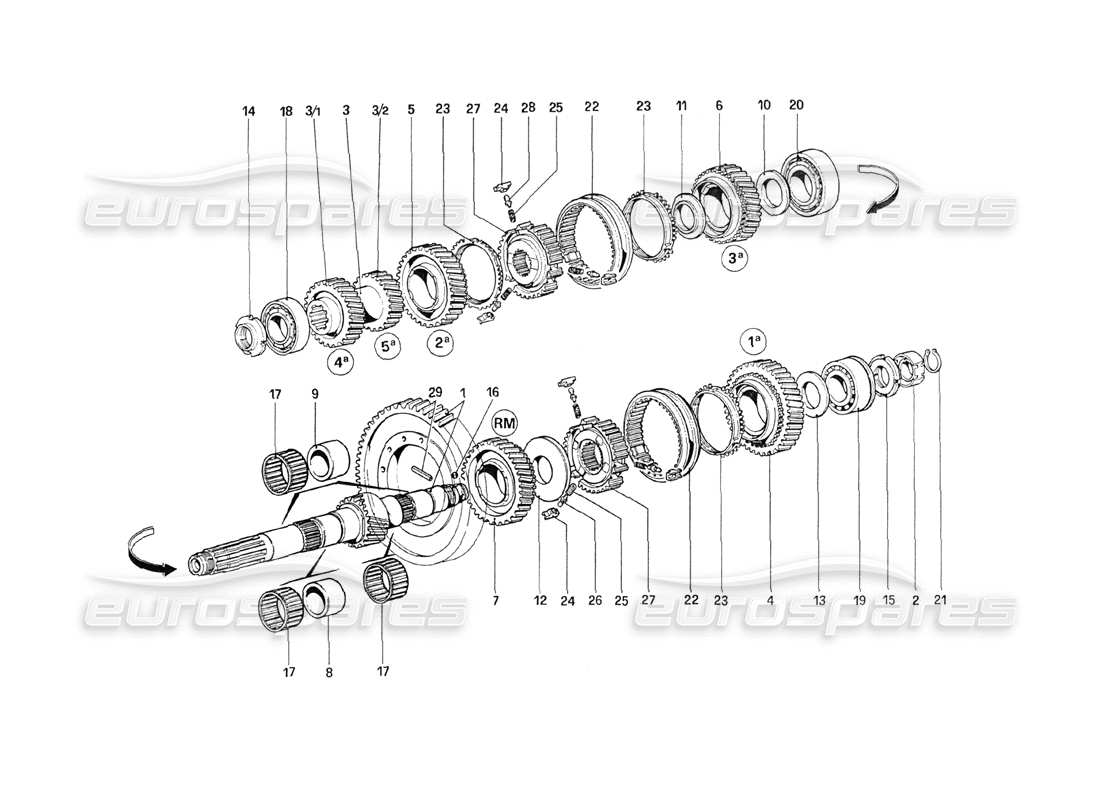 ferrari 208 turbo (1989) lay shaft gears part diagram