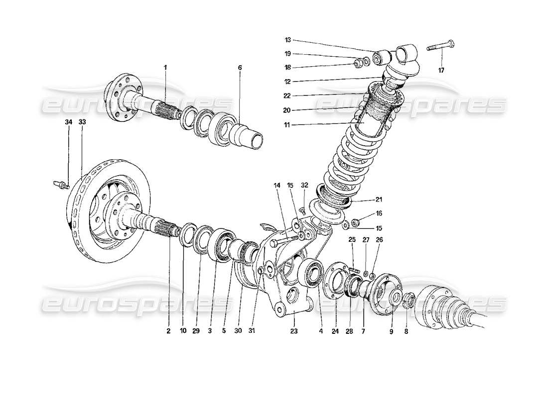 ferrari 208 turbo (1989) rear suspension - shock absorber and brake disc (starting from car no. 76626) part diagram