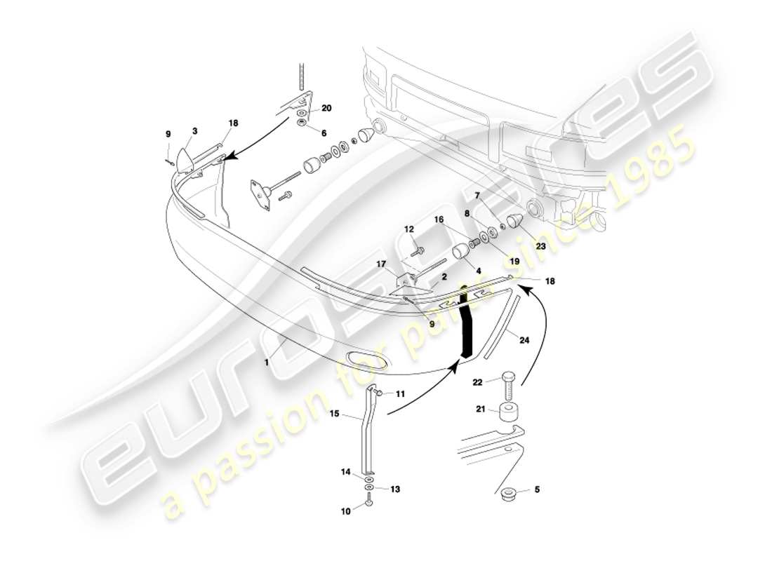 aston martin db7 vantage (2004) rear bumper, non e.a. part diagram