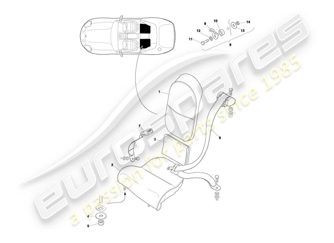 aston martin db7 vantage (2004) rear seats & belts part diagram