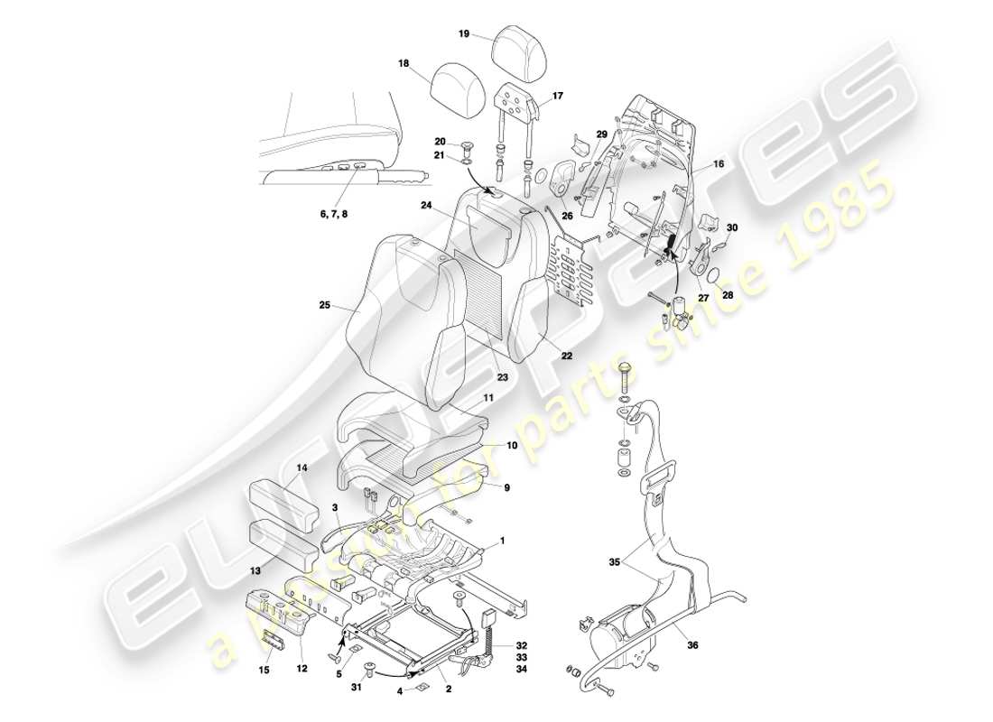 aston martin db7 vantage (2004) front seats & belts part diagram