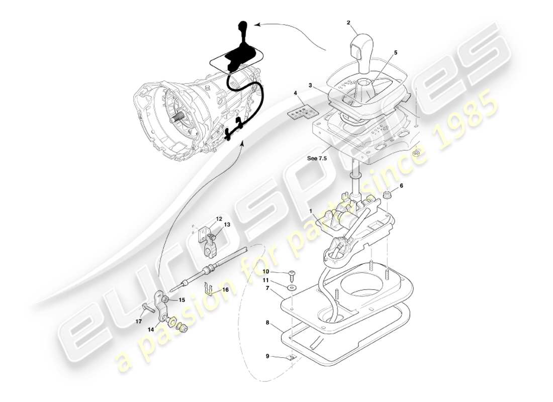 aston martin db7 vantage (2004) touchtronic transmission, gear selector assy part diagram