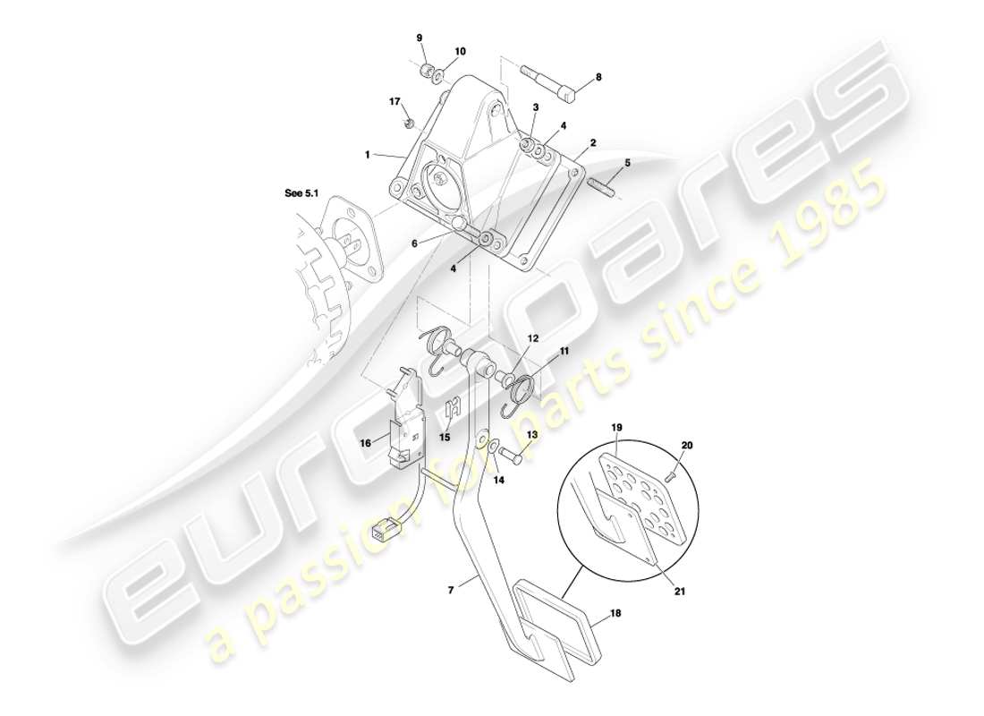 aston martin db7 vantage (2004) pedal gear, auto brake part diagram