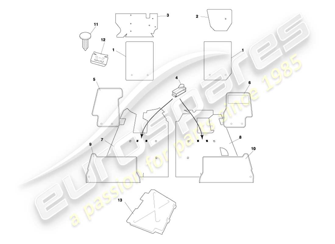 aston martin db7 vantage (2004) coupe carpets part diagram