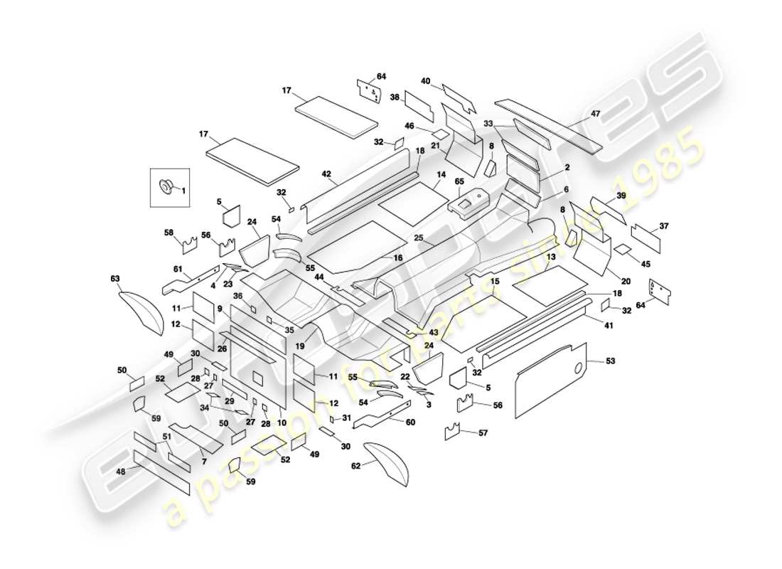 aston martin db7 vantage (2004) coupe sound deadening part diagram