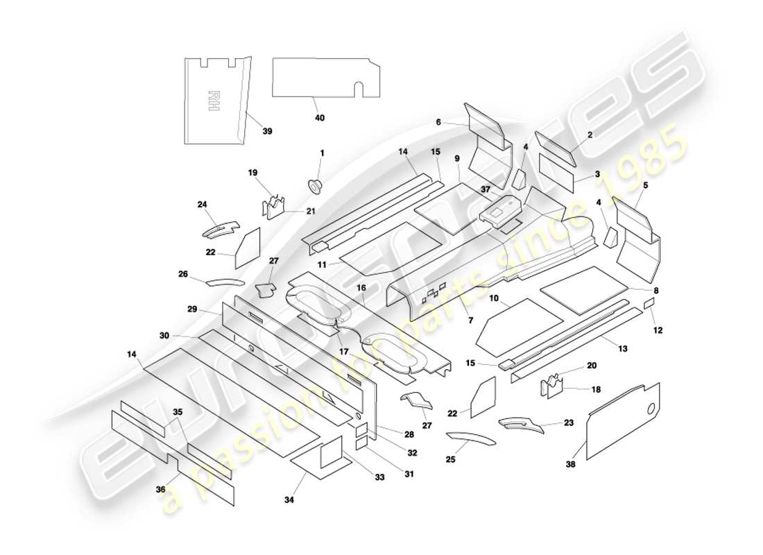 aston martin db7 vantage (2004) volante sound deadening part diagram