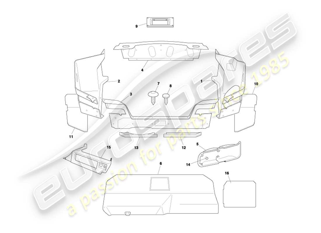 aston martin db7 vantage (2004) volante trunk casing & mats part diagram