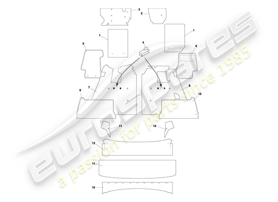 aston martin db7 vantage (2004) volante carpets part diagram