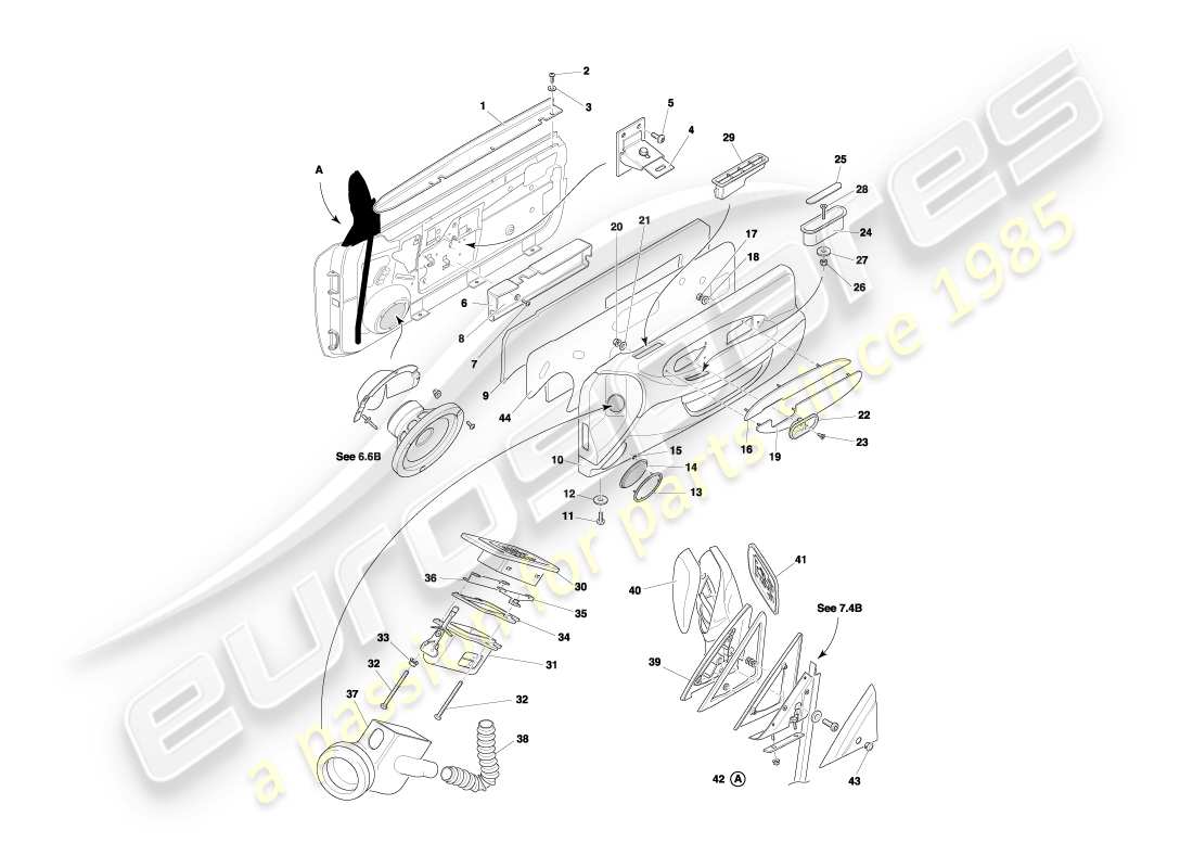 aston martin db7 vantage (2004) door casings, fittings & seals part diagram