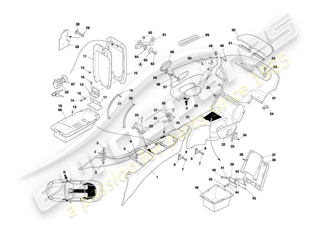 aston martin db7 vantage (2004) centre console & trim, coupe part diagram