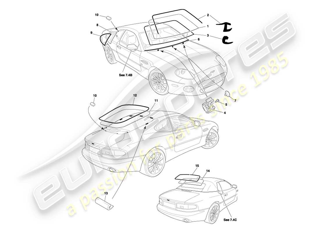 aston martin db7 vantage (2004) glass part diagram