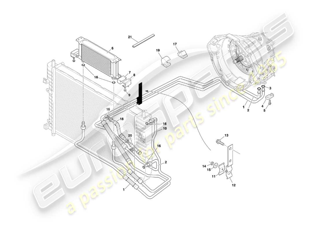 aston martin db7 vantage (2004) automatic transmission, gearbox cooling part diagram