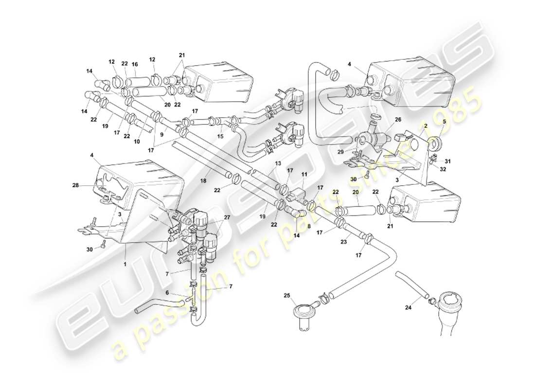 aston martin db7 vantage (2004) evaporative emission system, row part diagram