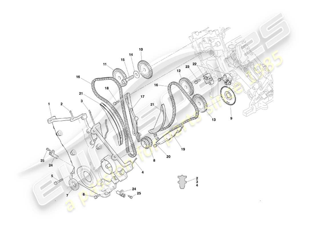 aston martin db7 vantage (2004) timing case, water pump & sprockets part diagram