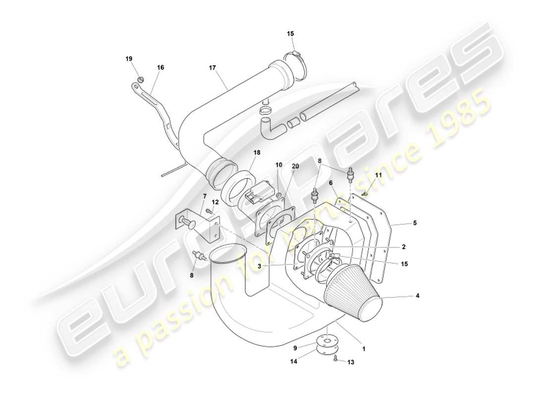 aston martin db7 vantage (2004) air filter & maf sensor part diagram