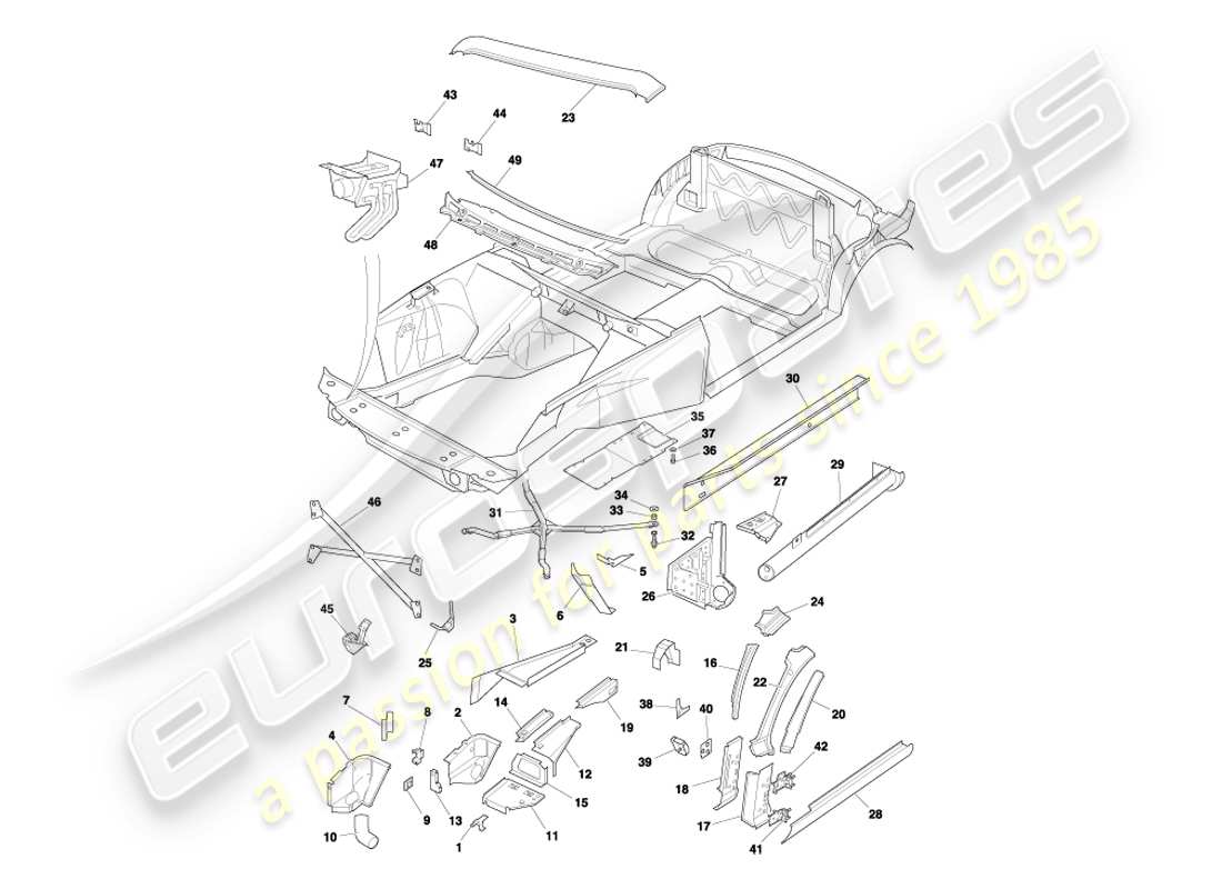 aston martin db7 vantage (2004) front end panels, volante part diagram