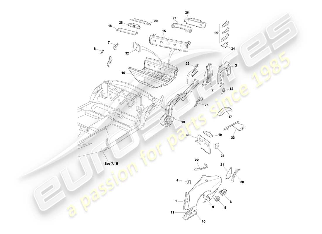 aston martin db7 vantage (2004) rear end panels, volante part diagram