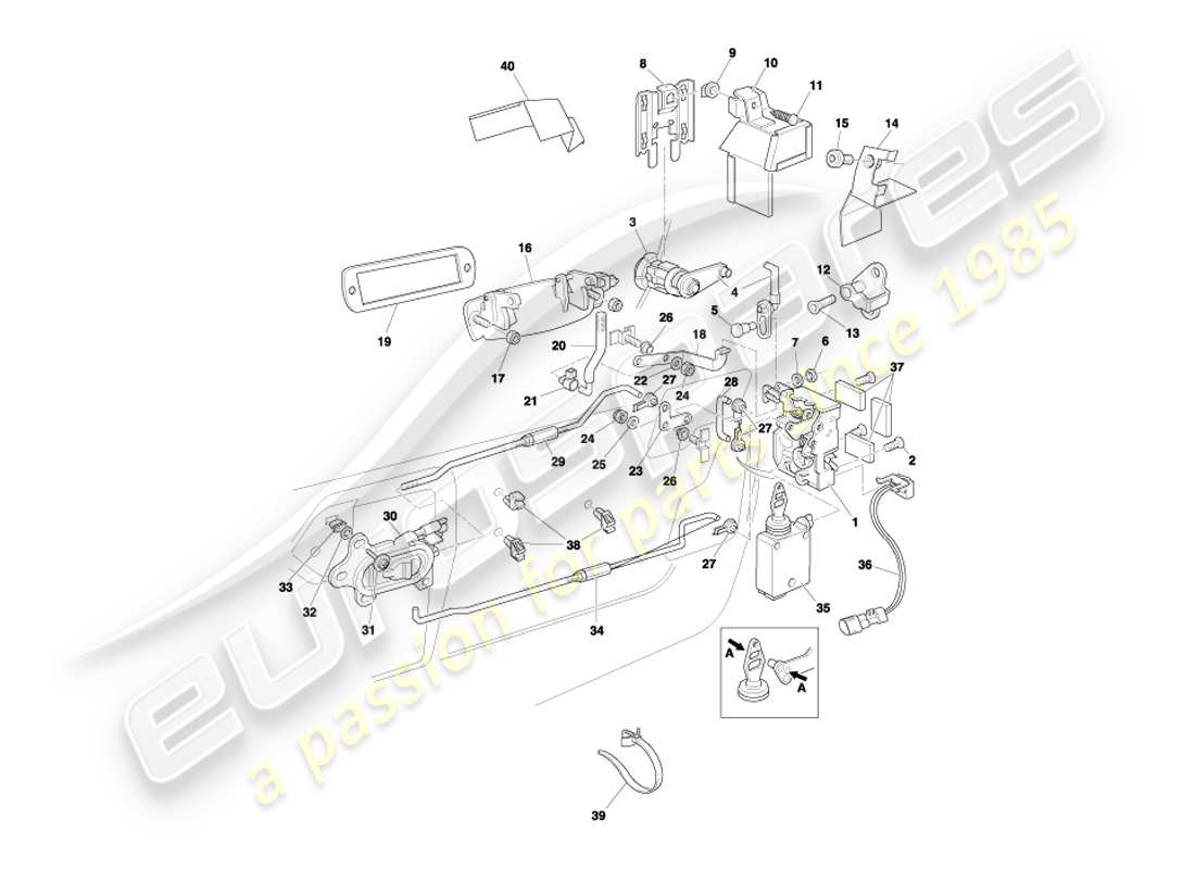 aston martin db7 vantage (2004) door latch mechanism part diagram