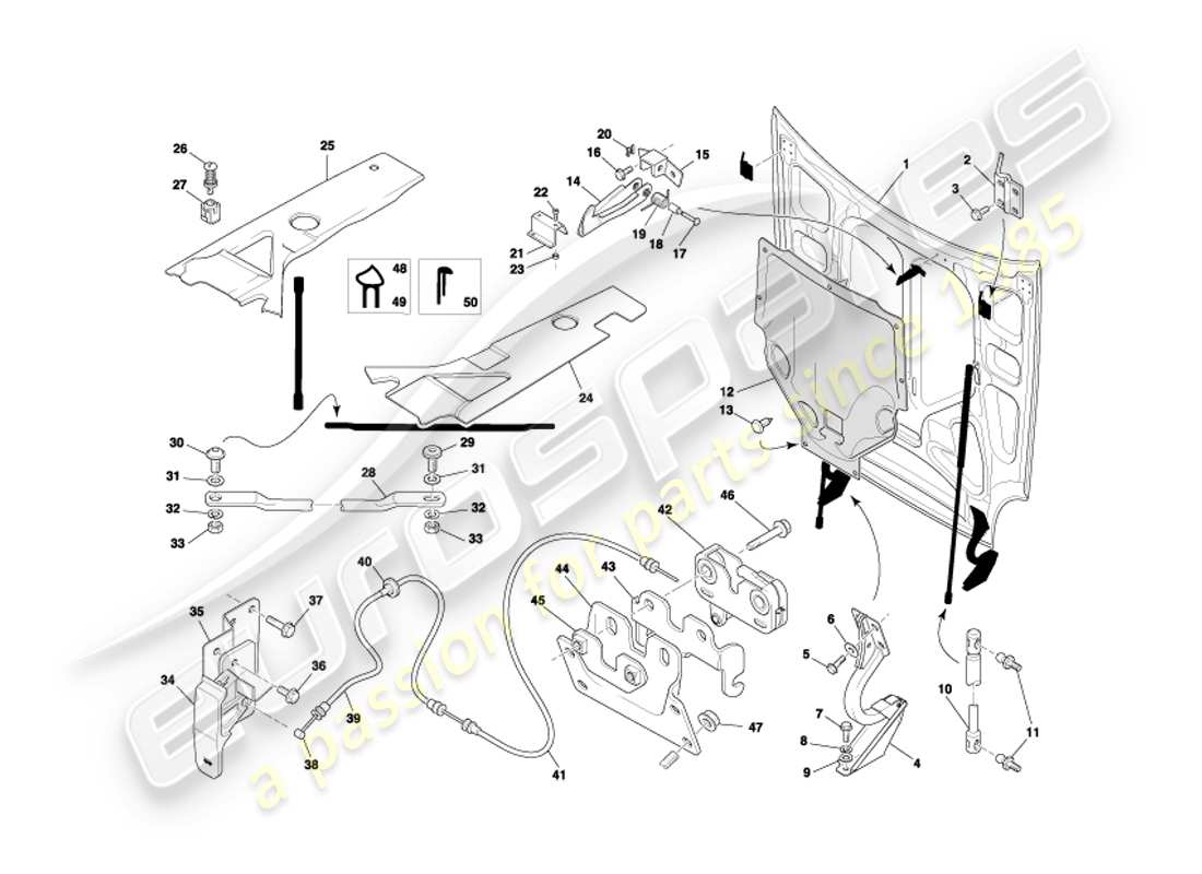 aston martin db7 vantage (2004) bonnet part diagram