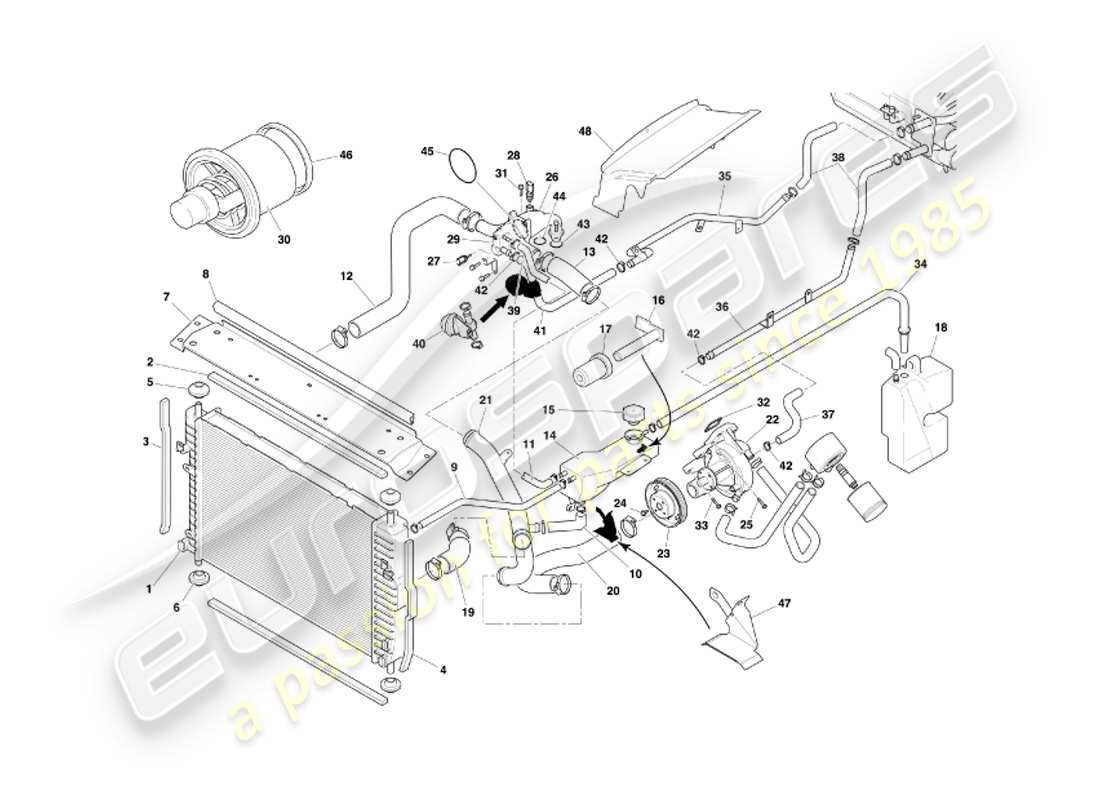 aston martin db7 vantage (2004) water cooling system part diagram