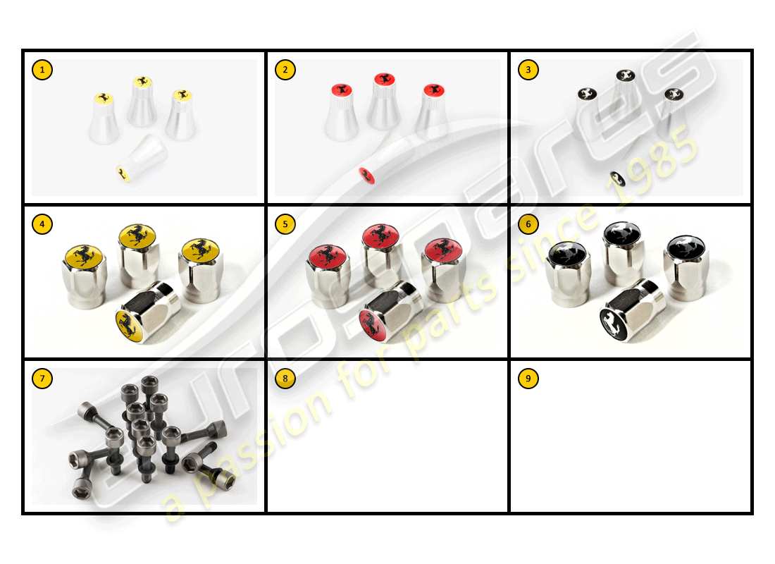 ferrari california (accessories) exterior - valve caps part diagram