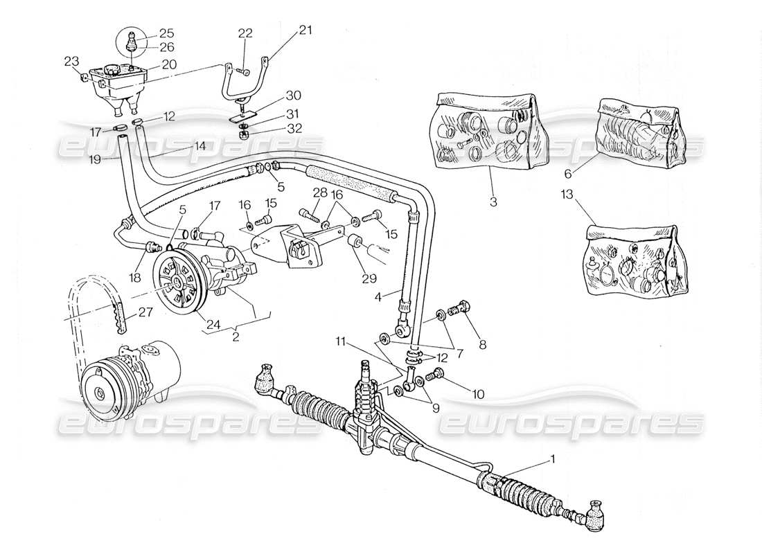 maserati 228 power steering system (rh steering) part diagram