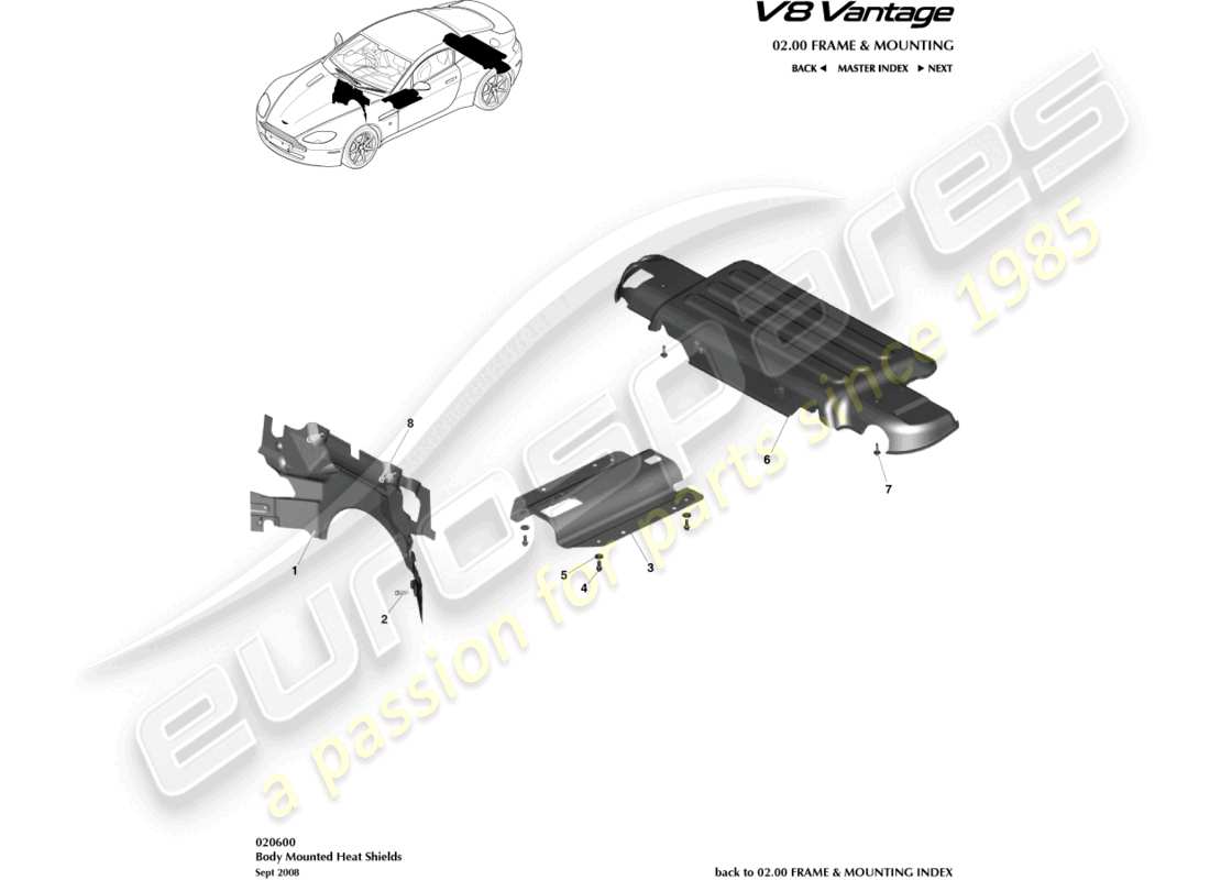 a part diagram from the aston martin v8 vantage (2011) parts catalogue