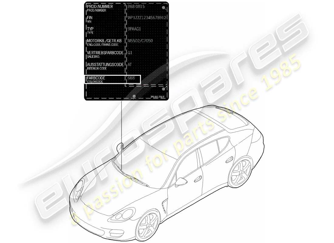 porsche panamera 970 (2011) paint touch-up stick part diagram