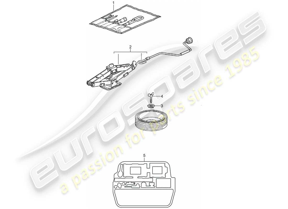 porsche 996 t/gt2 (2001) tool - jack - fire extinguisher part diagram