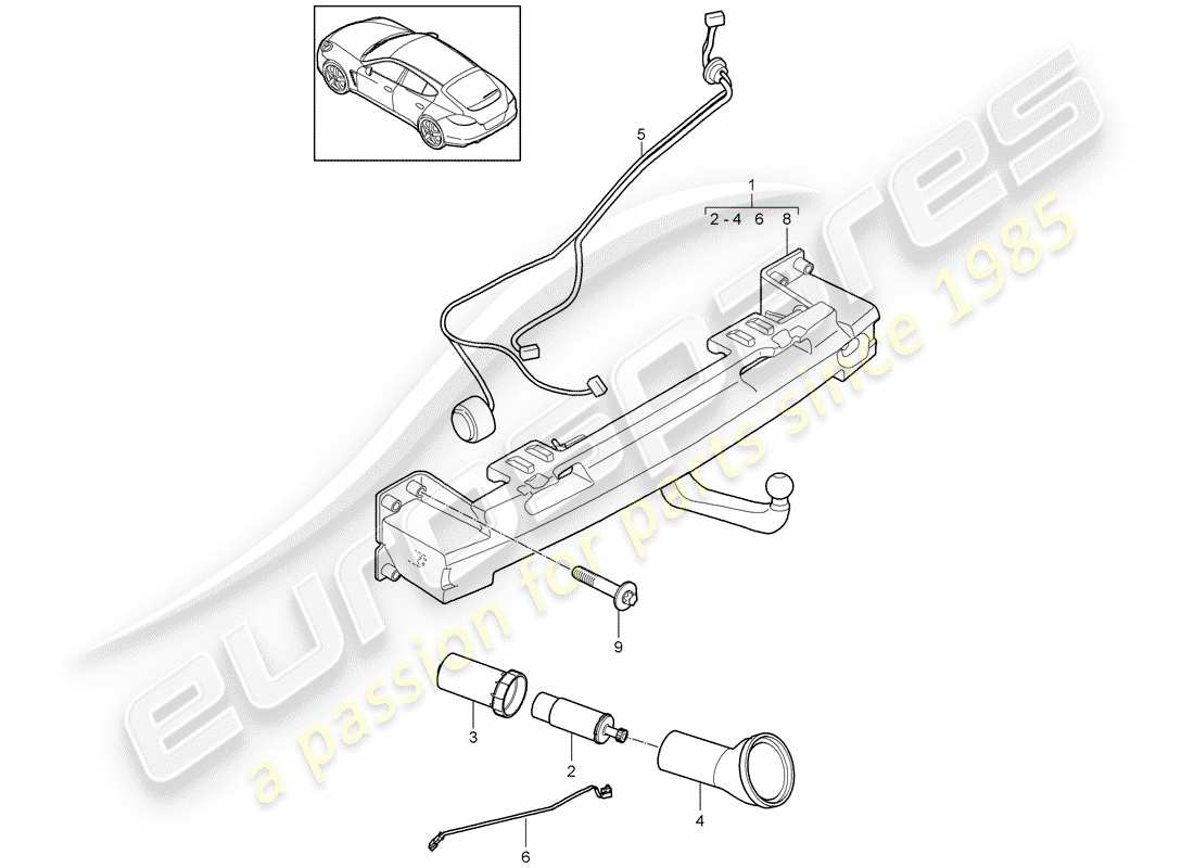 porsche panamera 970 (2011) tow hitch part diagram