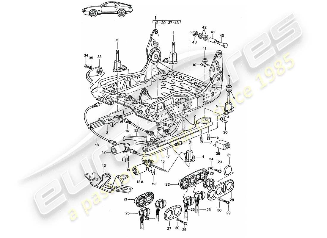 porsche seat 944/968/911/928 (1991) frame for seat - sports seat - electrically adjustable - d - mj 1987>> part diagram