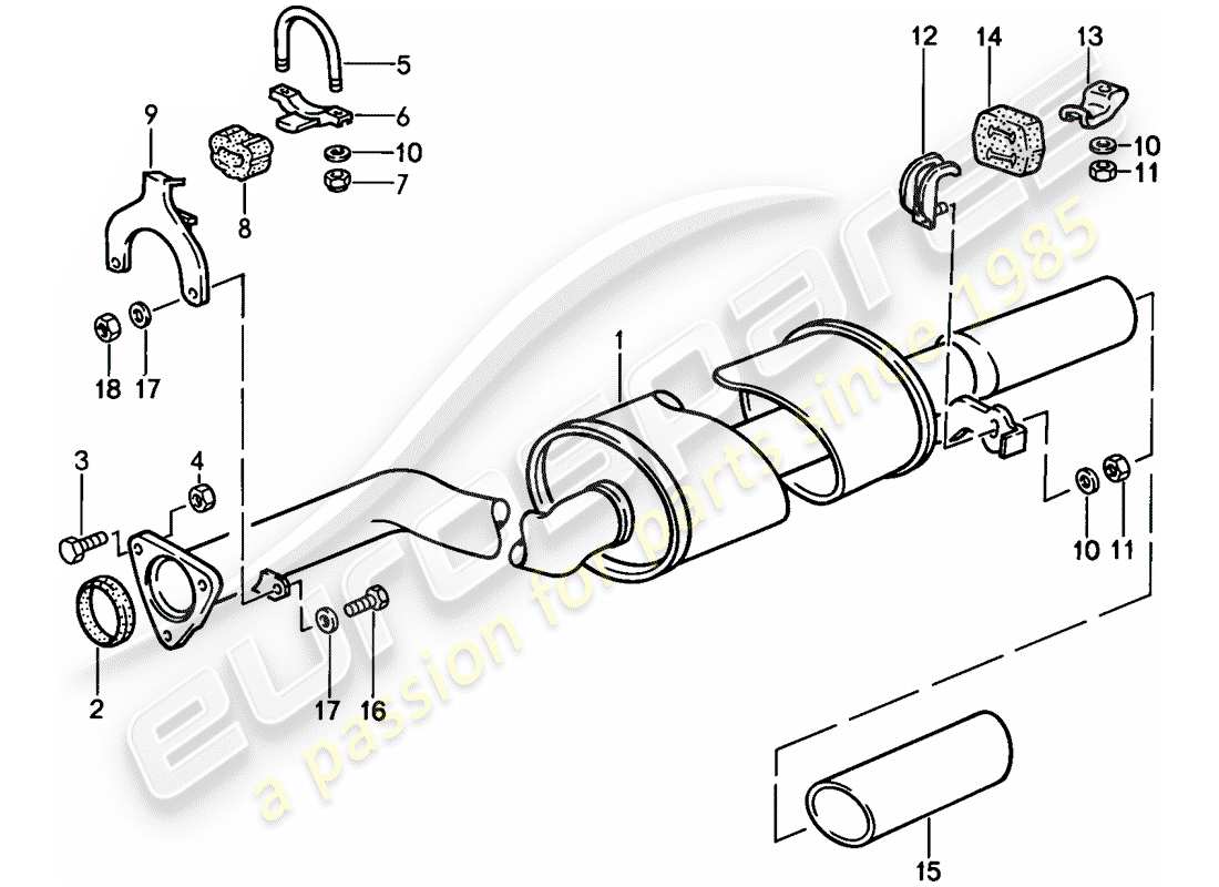 porsche 944 (1987) exhaust system - exhaust silencer, rear part diagram