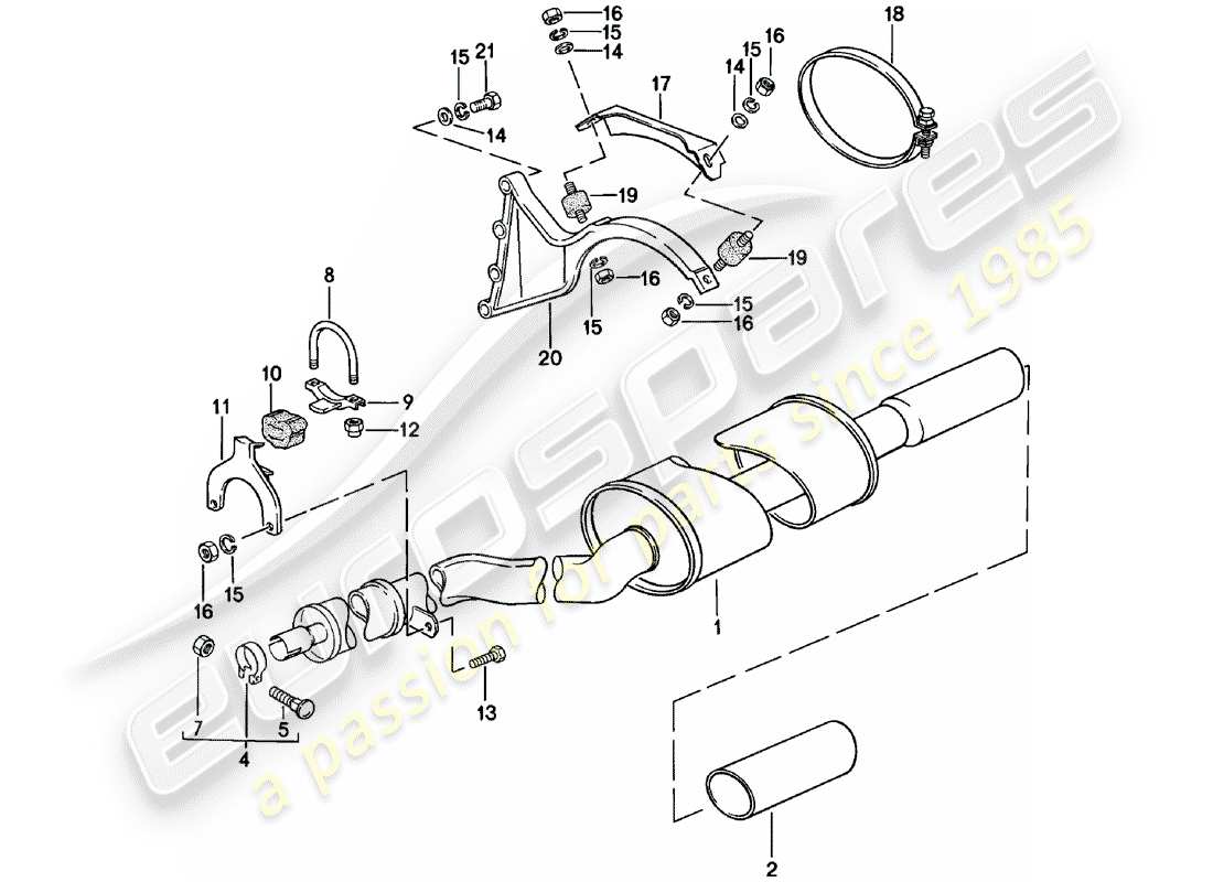 porsche 924 (1982) exhaust system - exhaust silencer, rear part diagram