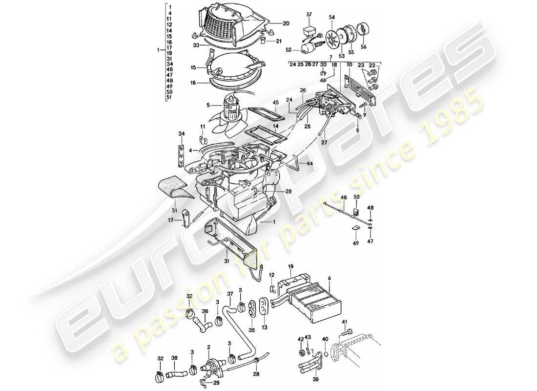 porsche 924 (1981) heater - f >> 92-cn402 197 - f >> 93-cn100 305 - f >> 93-bn700 450 part diagram