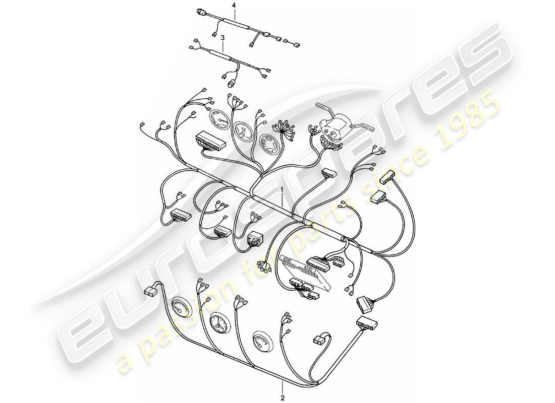 porsche 924 (1982) wiring harnesses - dashboard - center console - lifting roof part diagram