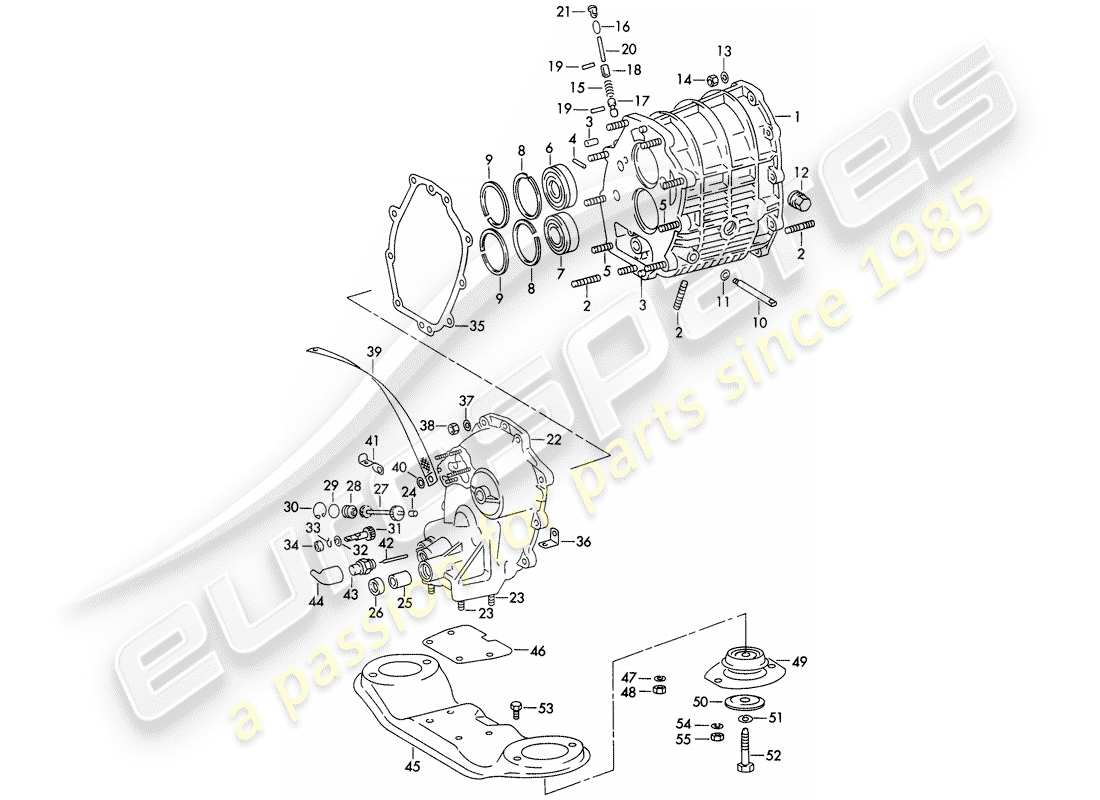 porsche 911 (1972) gear housing - complete - transmission case - and - transmission suspension - d - mj 1972>> part diagram