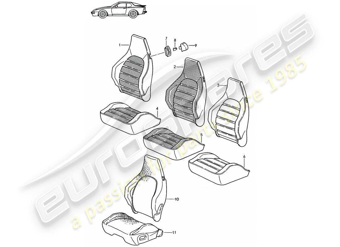 porsche seat 944/968/911/928 (1992) cover - sports seat - d >> - mj 1988 part diagram