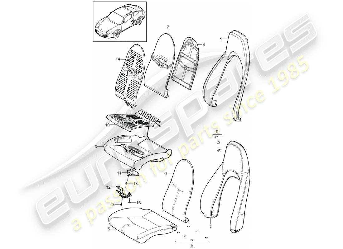 porsche cayman 987 (2009) foam part part diagram