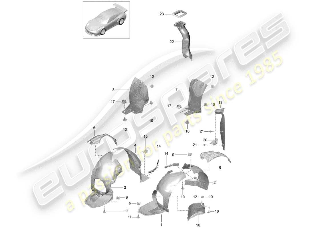 porsche 991r/gt3/rs (2020) wheelhouse protector part diagram