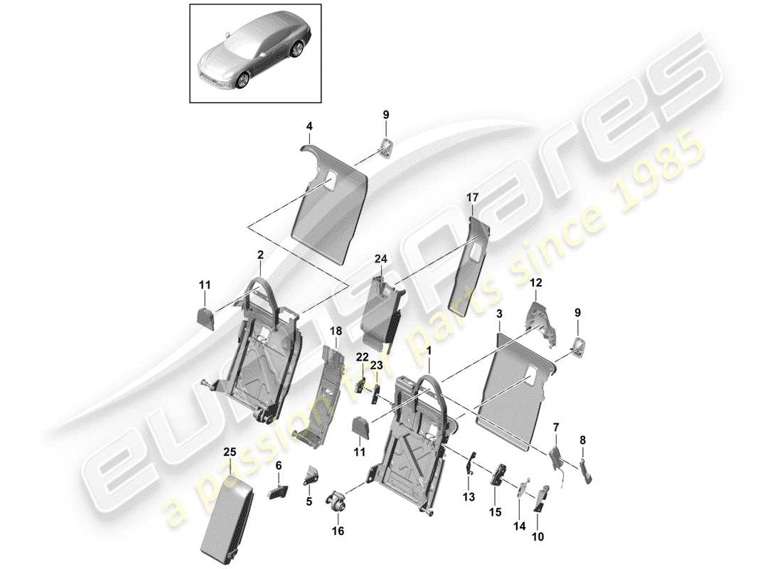 porsche panamera 971 (2017) back seat backrest part diagram