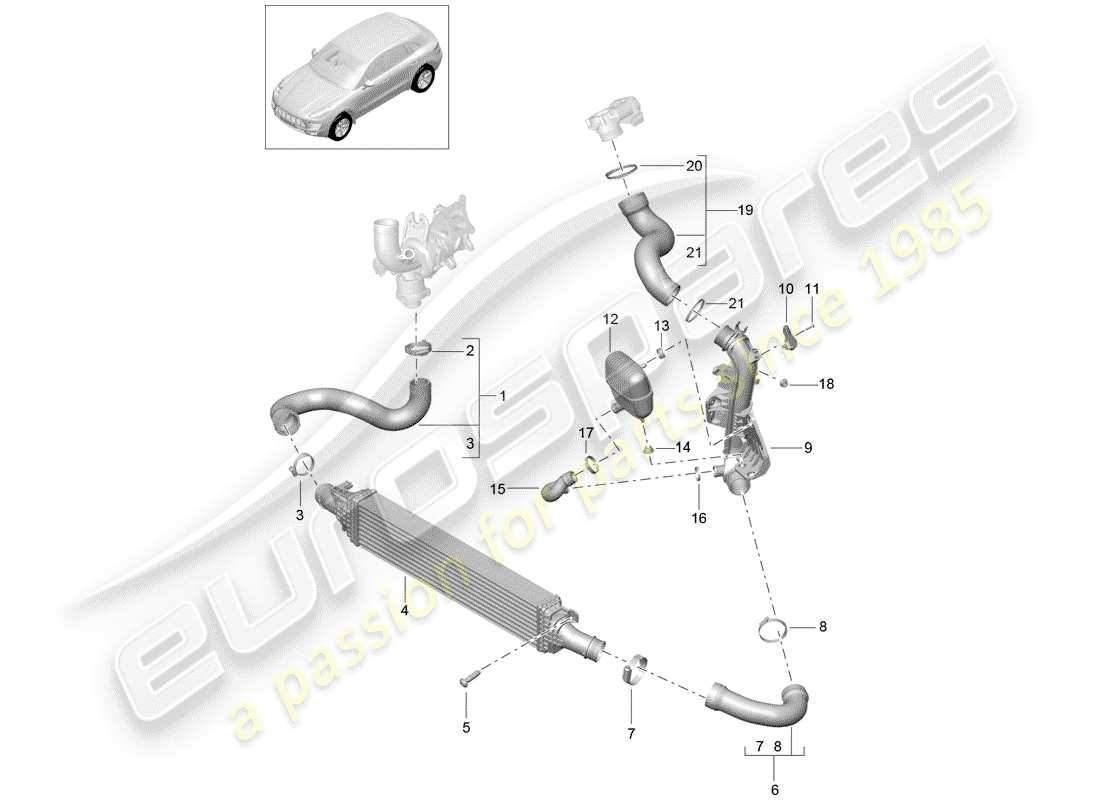 porsche macan (2014) charge air cooler part diagram