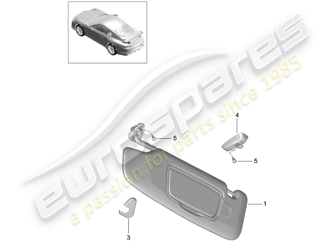 porsche 991r/gt3/rs (2014) sun vizors part diagram