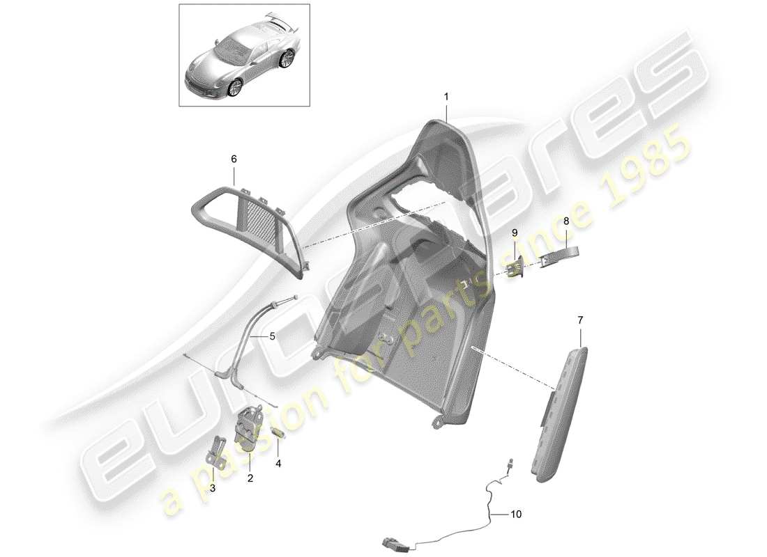 porsche 991r/gt3/rs (2020) backrest shell part diagram