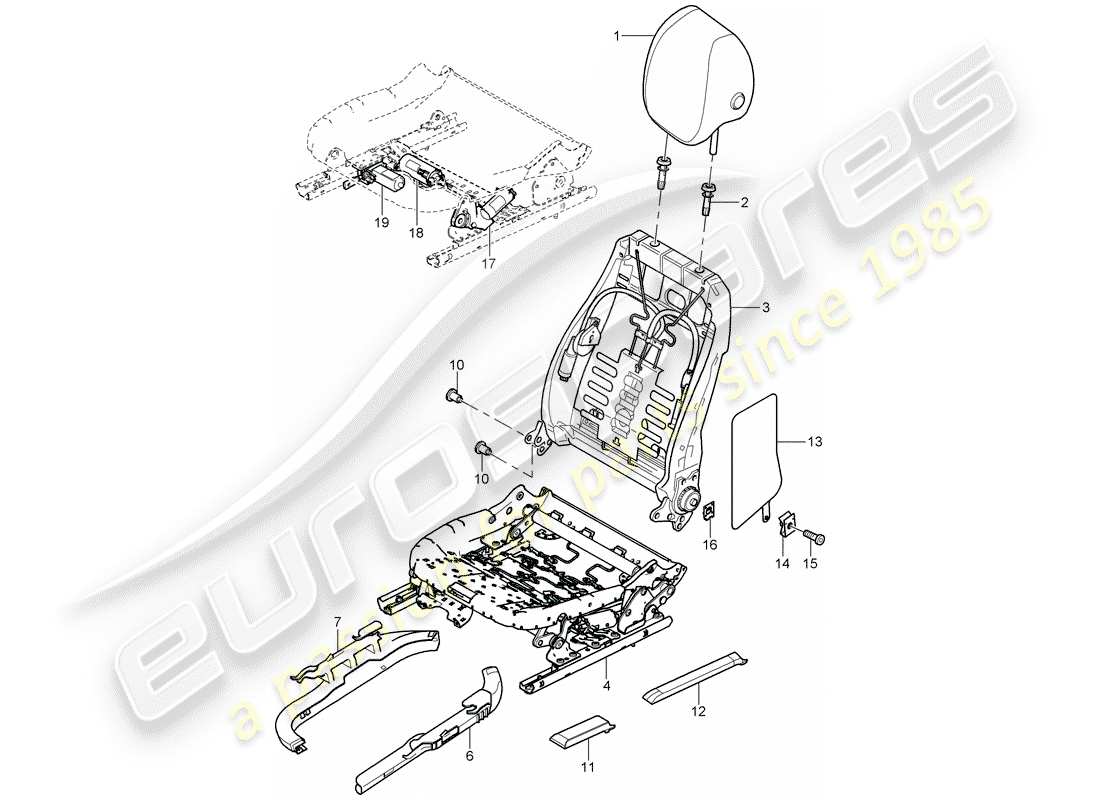 porsche cayenne (2008) backrest frame part diagram