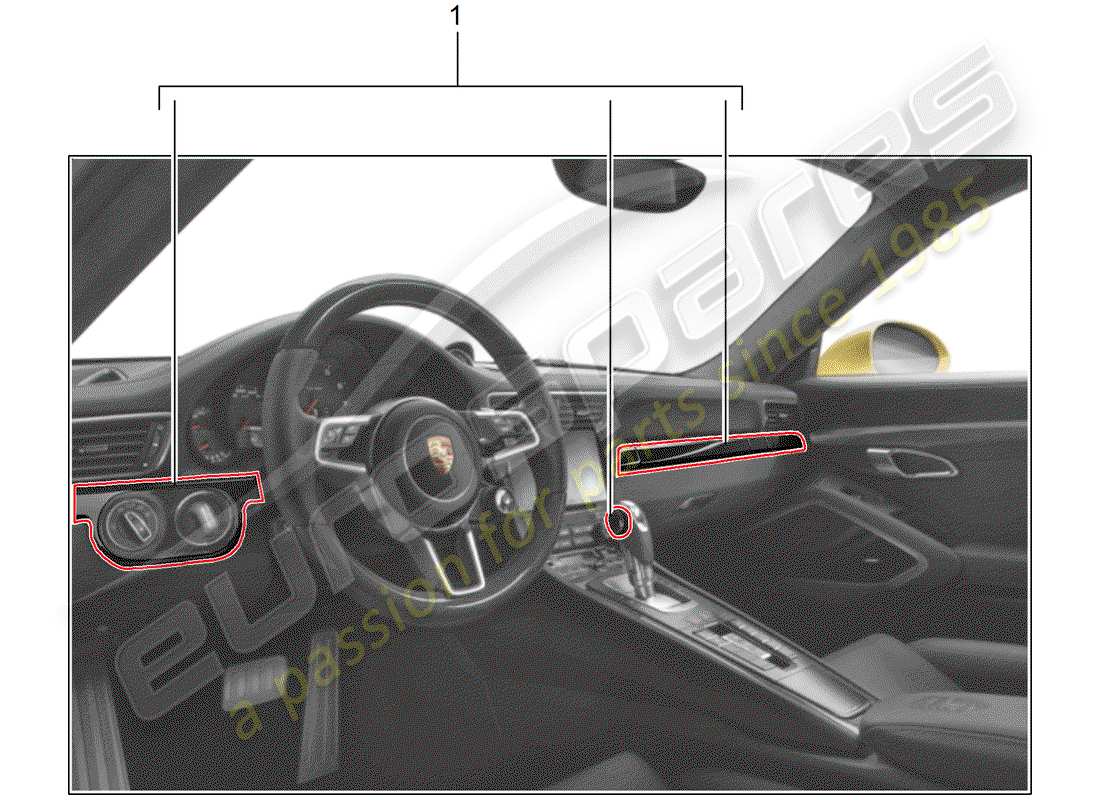 porsche tequipment 98x/99x (2018) installation kit part diagram